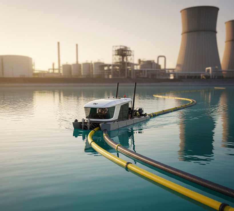 Remote-controlled hydraulic dredge removing sediment